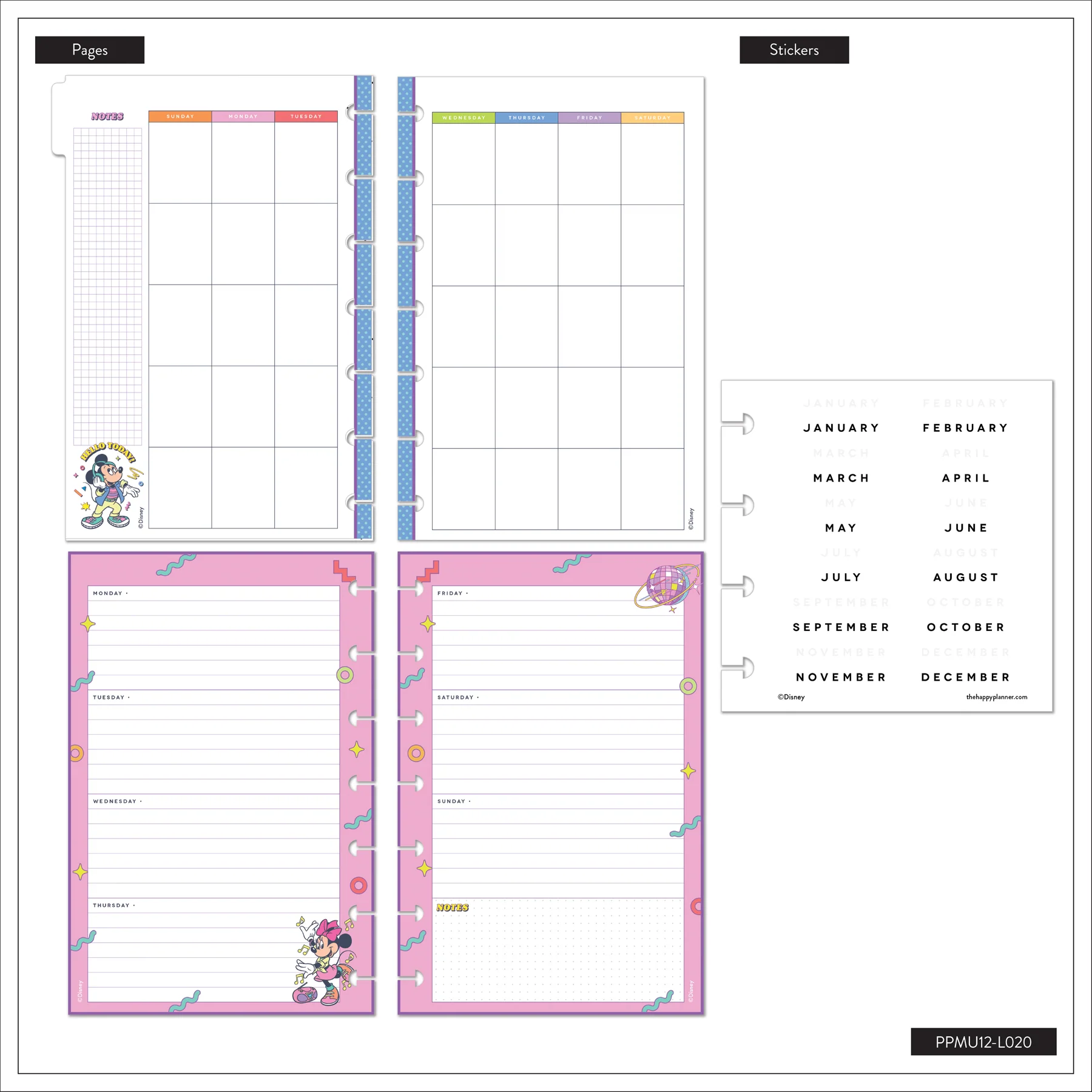 Undated Disney Mickey Mouse & Friends Retro Customizable Planner - Mini Horizontal Layout - 12 Months - Image 17